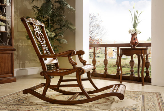 休闲摇椅 茶几美式实木家具