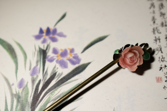 玫瑰花珠釵
