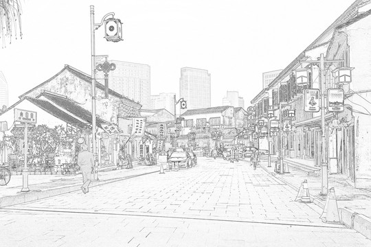 江南古鎮(zhèn)線描（未分層）