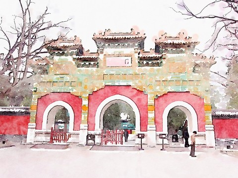香山臥佛寺冬天寫生