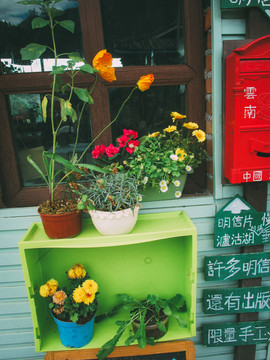 瀘沽湖特色小店窗臺(tái)