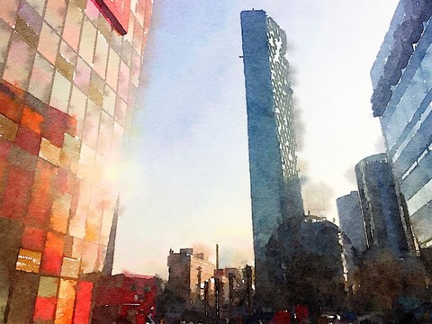 城市水彩畫