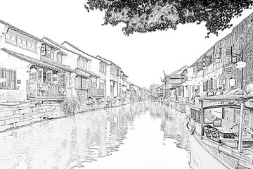 江南古鎮(zhèn)線描（未分層）