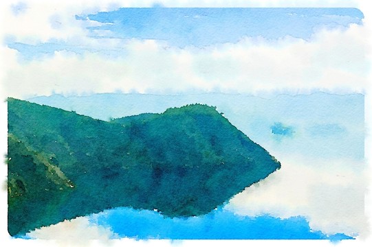 水彩山水 瀘沽湖
