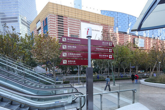 上海街景 路標(biāo) 過街天橋電梯
