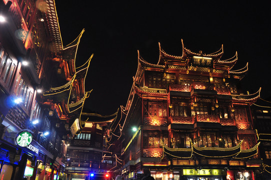 上海豫園挹秀樓古建筑夜景
