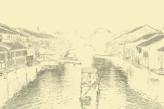 江南古鎮(zhèn)線描 TIF（未分層）