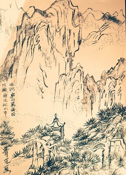復(fù)古山水中國(guó)畫(huà)白描風(fēng)景