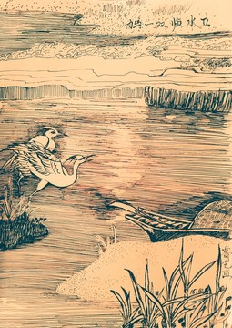 古詩配畫復(fù)古白描水墨風(fēng)景