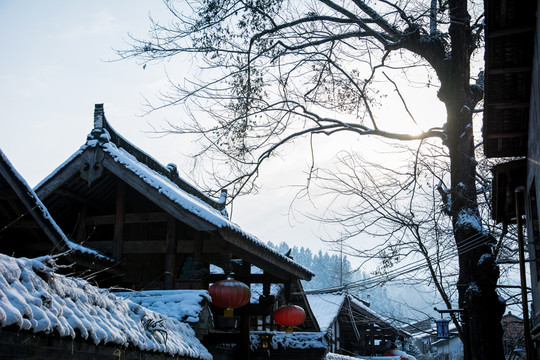 上里古鎮(zhèn)的雪景與日出