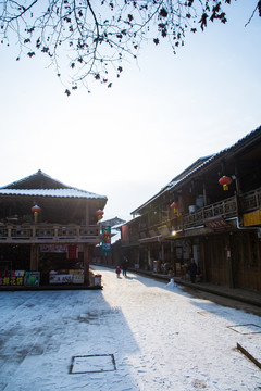 上里古鎮(zhèn)的雪景與日出