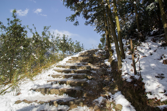 雪景風(fēng)光 山里村莊 雪中小道