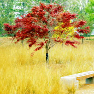 抽象風景畫 紅楓風景