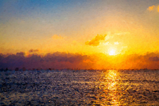 夕陽油畫