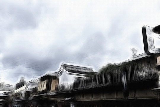 抽象畫 老街