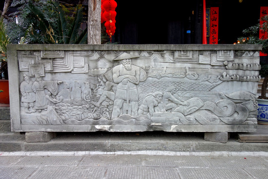 雕塑 石水缸花紋