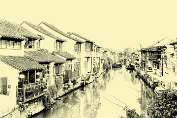 江南古鎮(zhèn)線描（未分層）