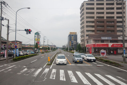 日本城鎮(zhèn)道路 十字路口 人行道