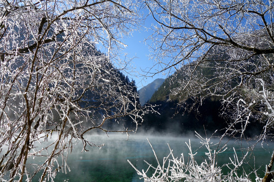 九寨溝 霧凇 雪景 湖水 山水
