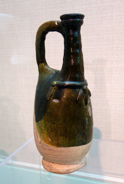 綠釉提梁雞冠壺