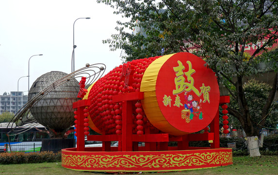 春節(jié)景觀 鼓 燈籠