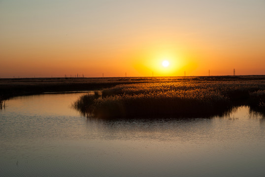 原生態(tài)濕地夕陽