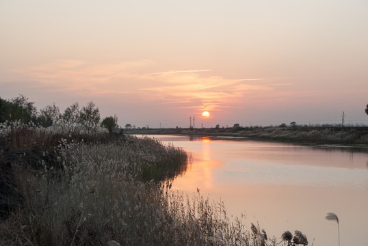 小河落日夕陽
