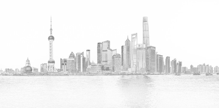 上海風(fēng)光全景線描 （未分層）