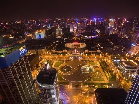 航拍成都天府廣場(chǎng)全景