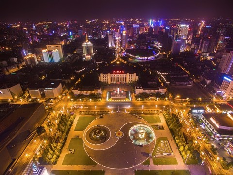 航拍成都天府廣場全景