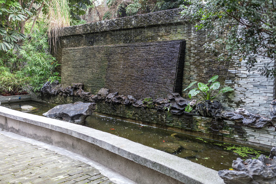 園林 水池 水墻