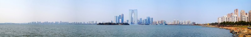 蘇州金雞湖畔東方之門全景接片圖