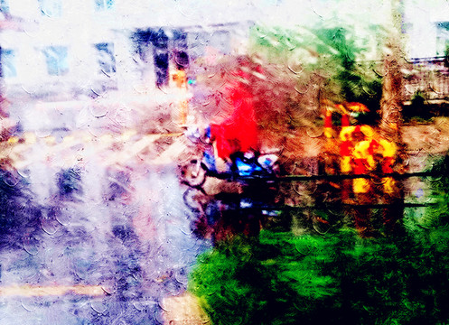 油畫 雨中