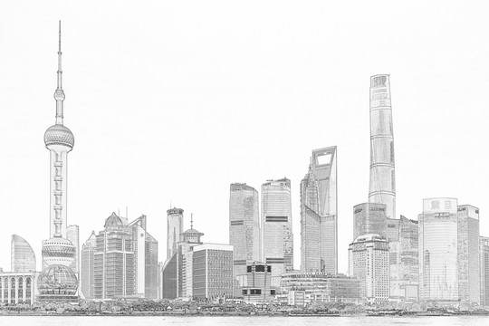 上海風(fēng)光全景線描 （未分層
