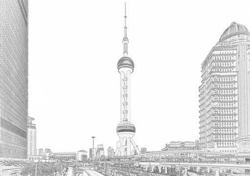 上海陸家嘴線描（合層）