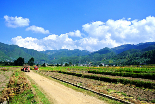 藍(lán)天白云鄉(xiāng)間小路
