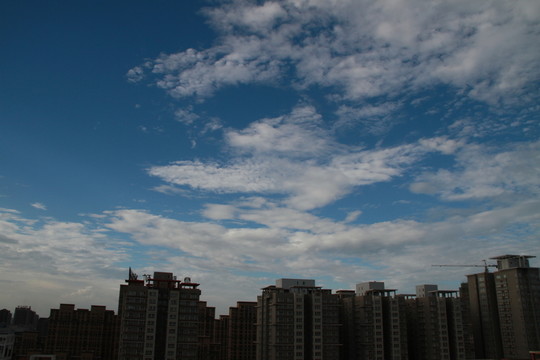 藍(lán)天白云下的城市天空