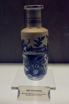 清康熙 青花雉雞圖棒槌瓶