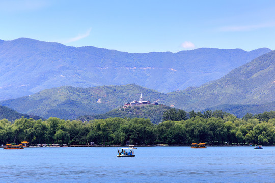北京頤和園昆明湖西堤游船畫舫