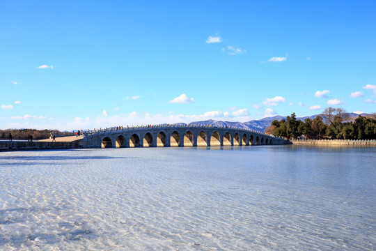 頤和園冬景昆明湖結(jié)冰十七孔橋
