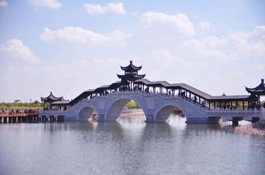 古橋 公園景觀 藍(lán)天白云