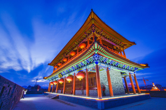 樓臺仿古建筑晚霞