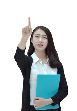 做著手指點(diǎn)擊動(dòng)作的女白領(lǐng)