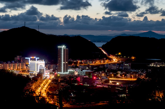 海濱小鎮(zhèn) 漁港夜色 燈火輝煌