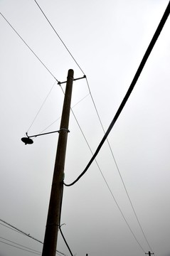 老式電線桿電線和路燈