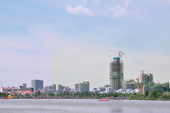 湖畔建筑 在建高樓 地產素材