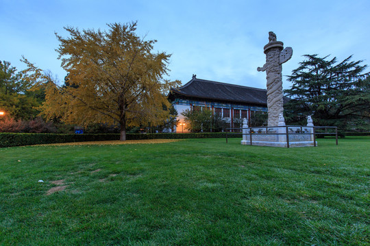 北京大學(xué)辦公樓草坪華表松樹銀杏