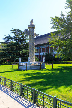 北京大學(xué)辦公樓草坪華表松樹銀杏
