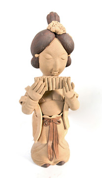 古代仕女 吹口琴 人像擺件