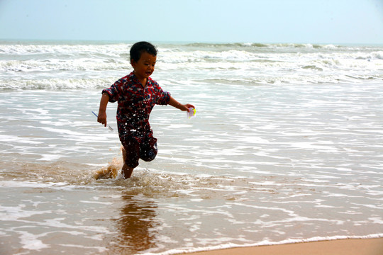 兒童 晨練 海灘 戶外 大海